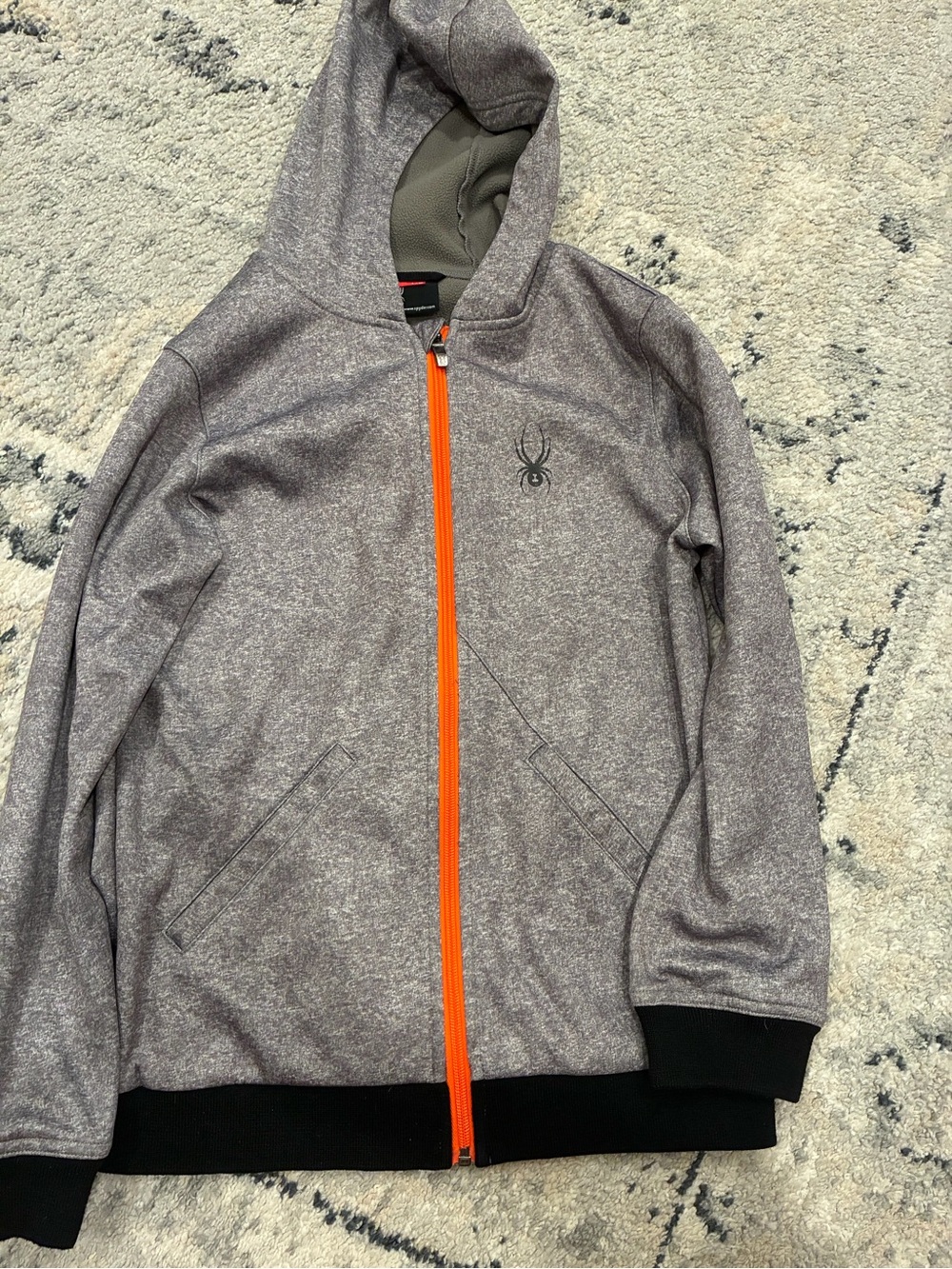 Spyder Kids Heather Gray Hooded Jacket with Orange Zipper